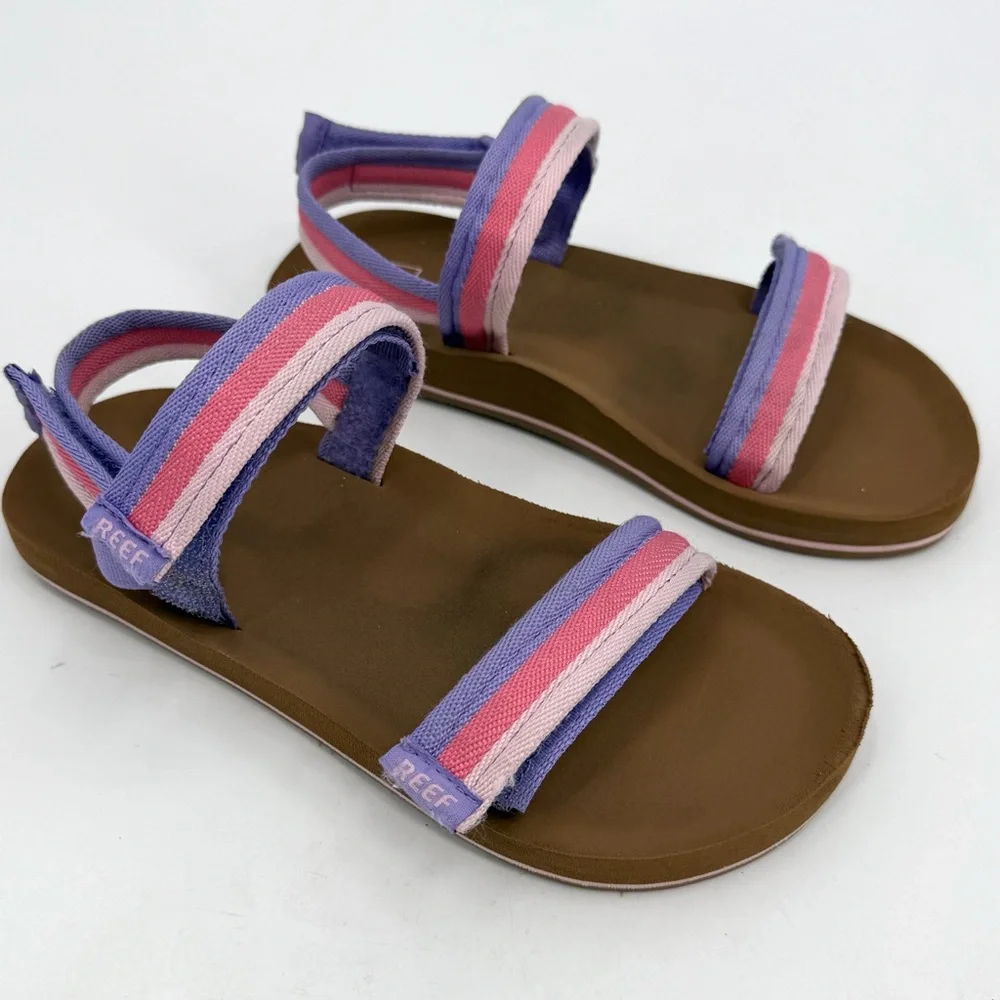 REEF Sandals Youth Girls 4/5 Little Ahi Convertible Pink Purple Stripes READ